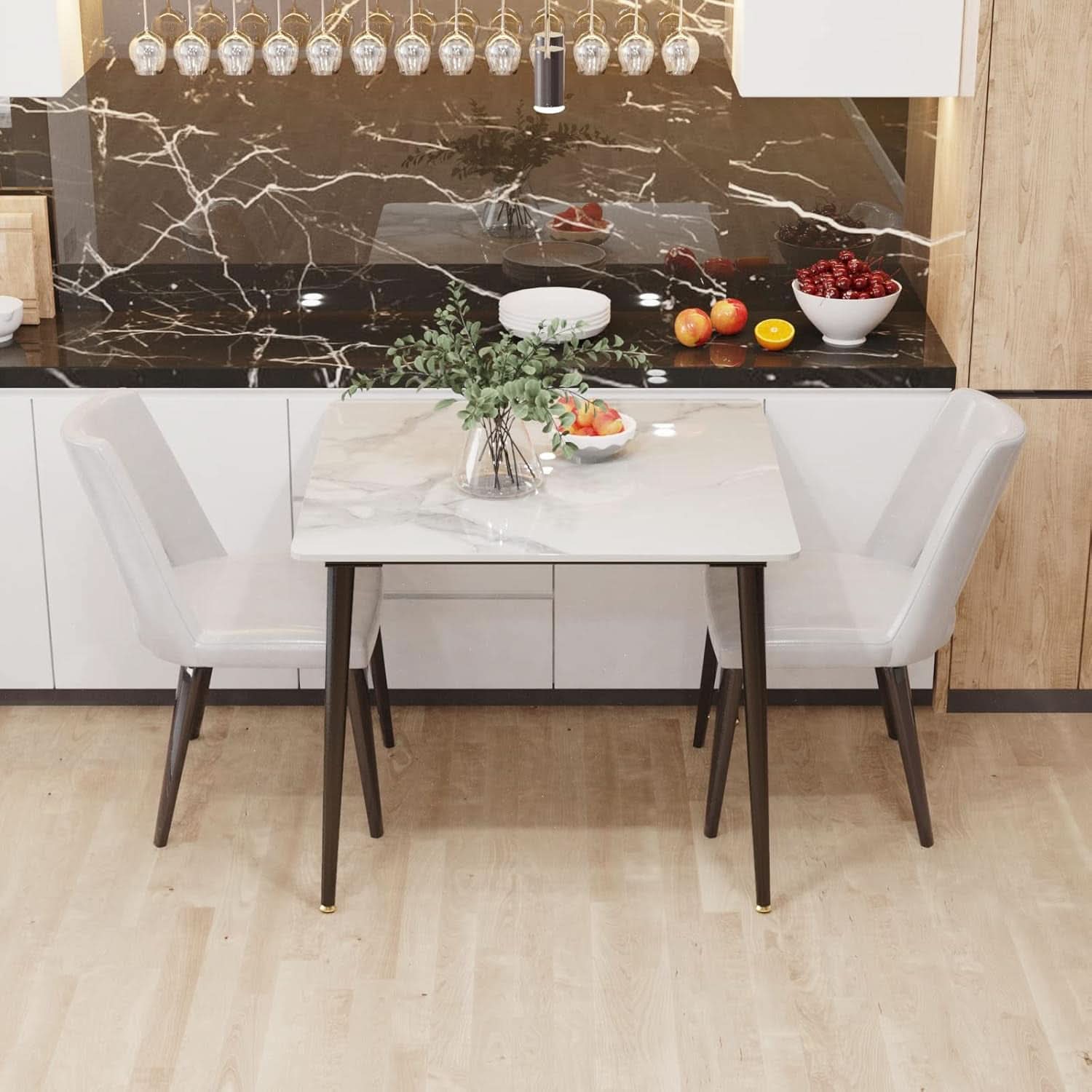 32 Inch Sintered Stone Dining Table With Black Legs