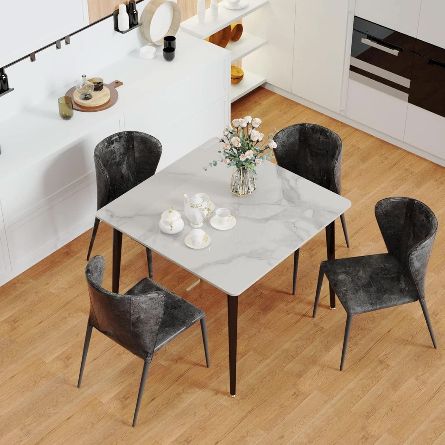 32 Inch Sintered Stone Dining Table With Black Legs