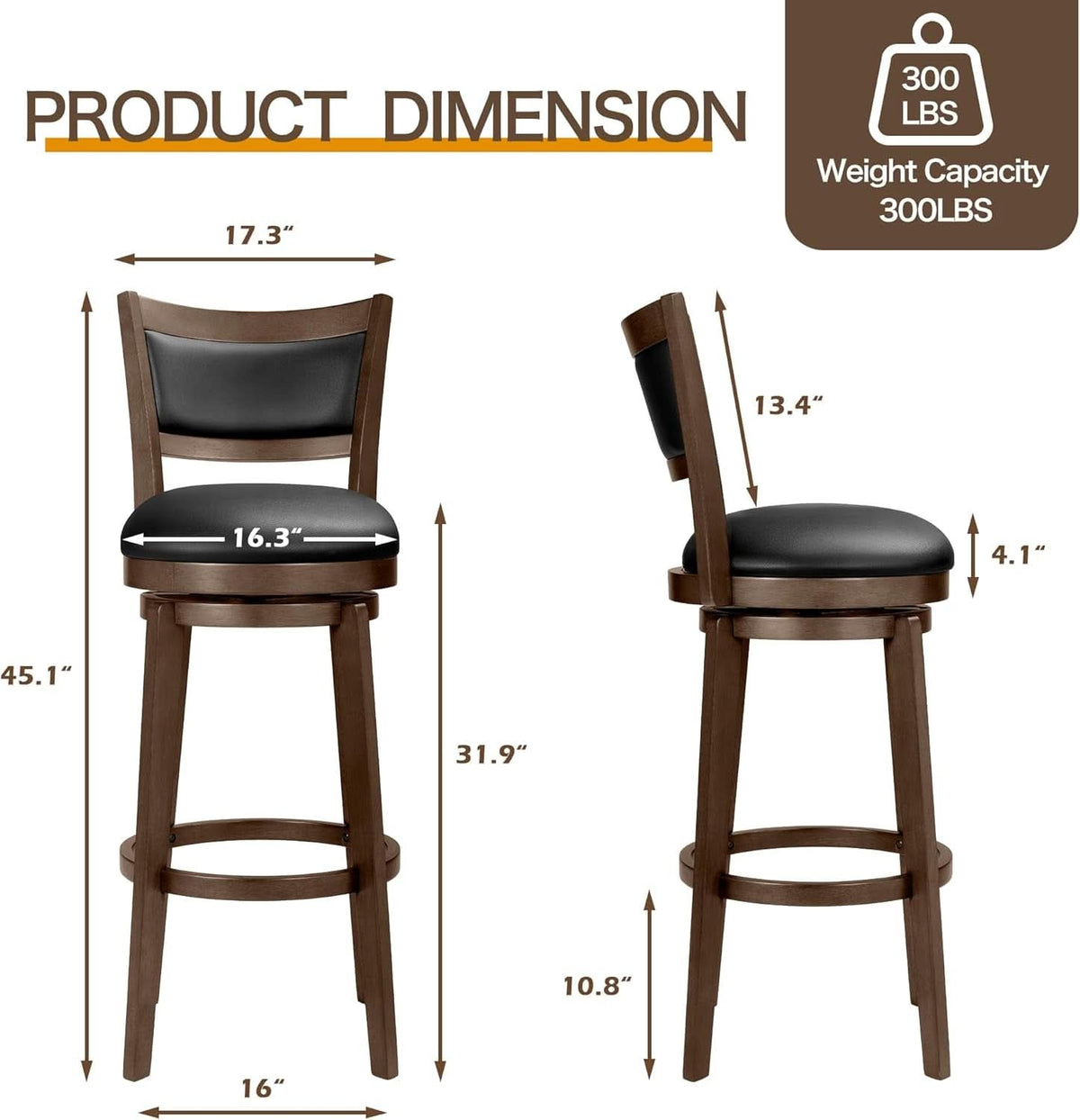 32 Inch Tall Swivel Bar Stools Set of Four
