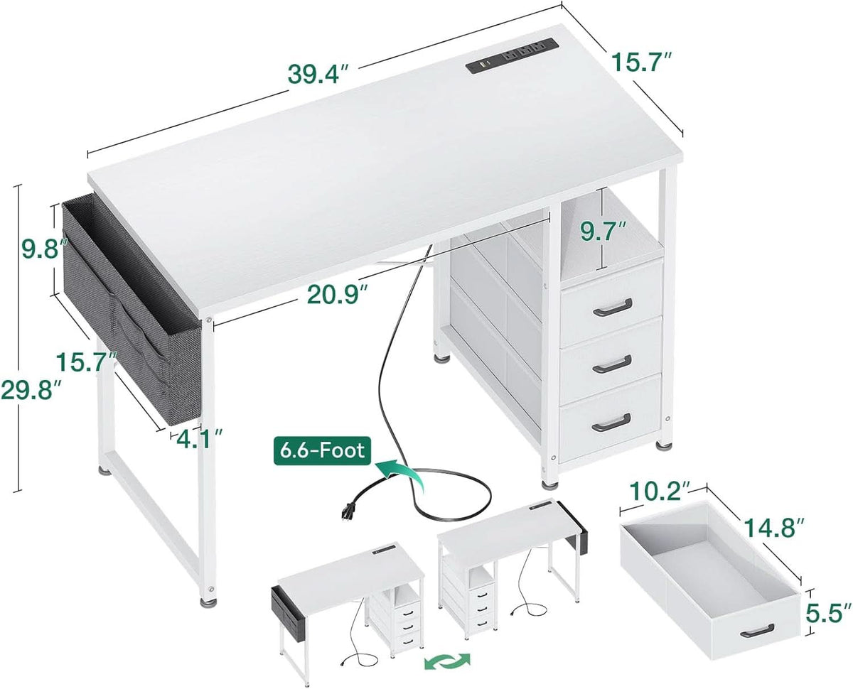 32-Inch Vanity Desk With Fabric Drawers For Small Space
