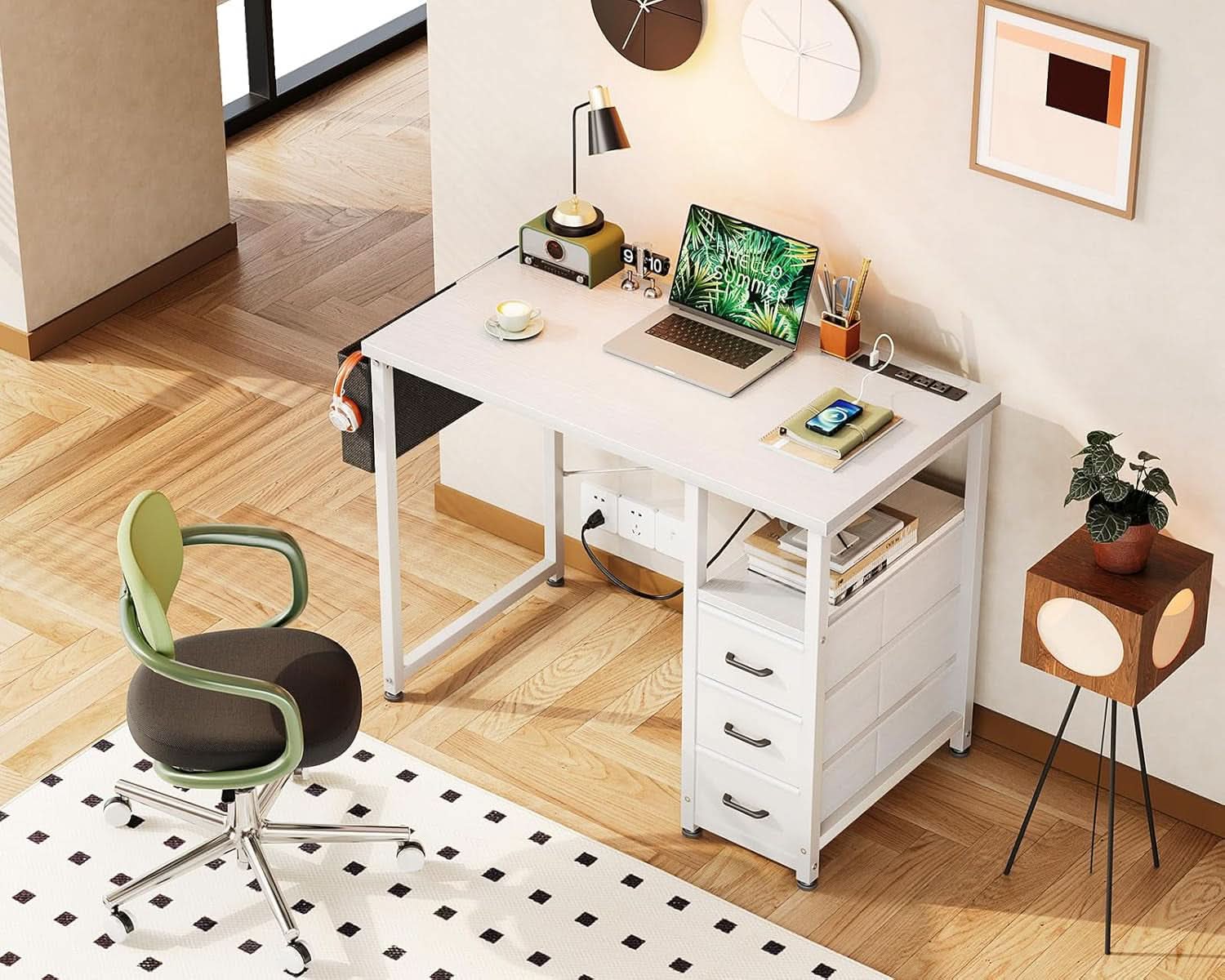 32-Inch Vanity Desk With Fabric Drawers For Small Space