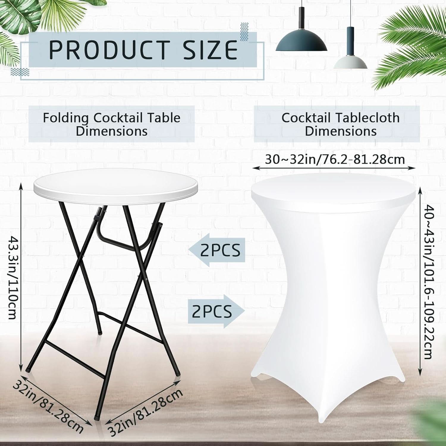 32 Inch White HighTop Collapsible Cocktail Table Set