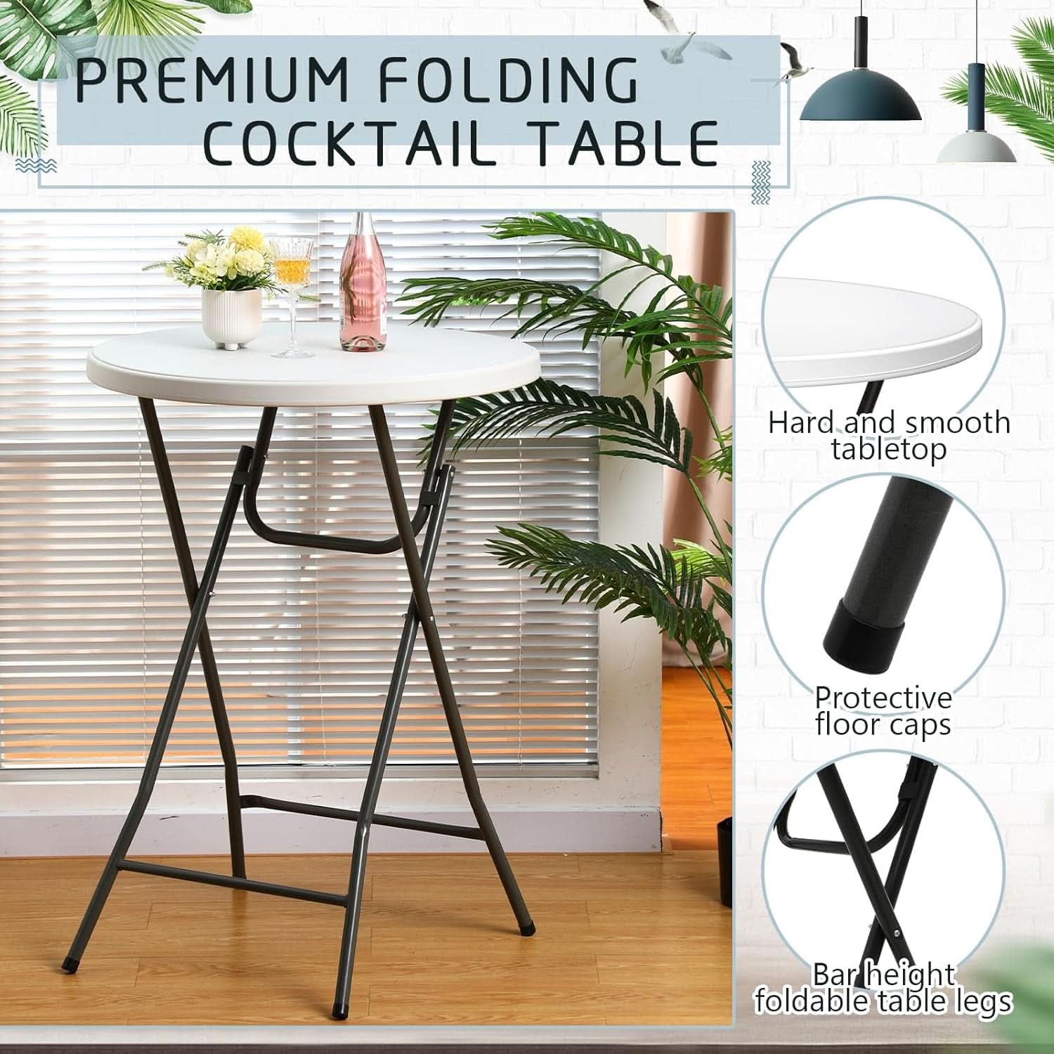 32 Inch White HighTop Collapsible Cocktail Table Set