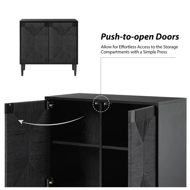 32 Inch Woven Transitional Two Door Accent Cabinet Set