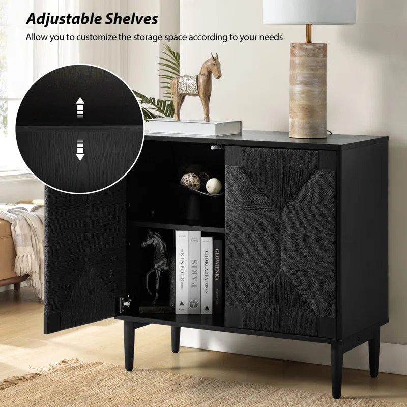 32 Inch Woven Transitional Two Door Accent Cabinet Set