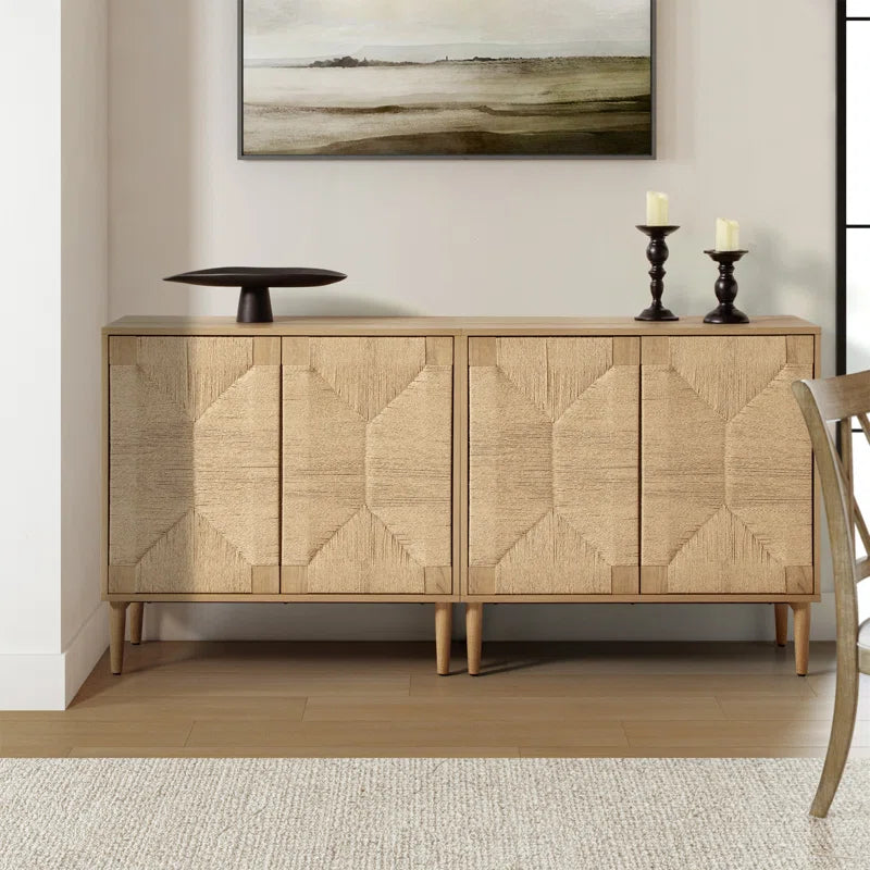 32 Inch Woven Transitional Two Door Accent Cabinet Set