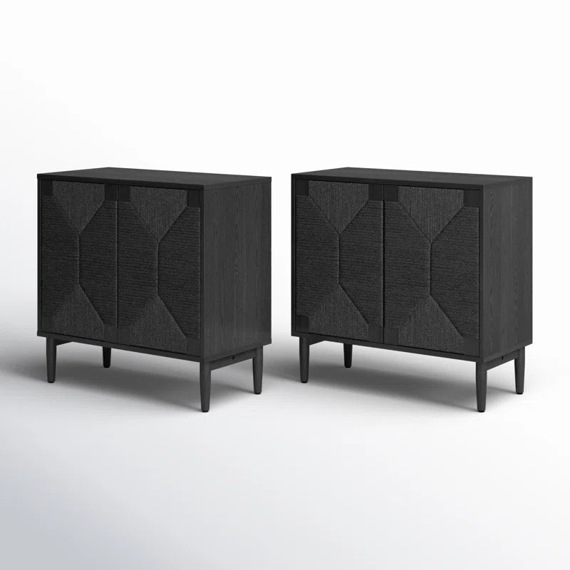 32 Inch Woven Transitional Two Door Accent Cabinet Set