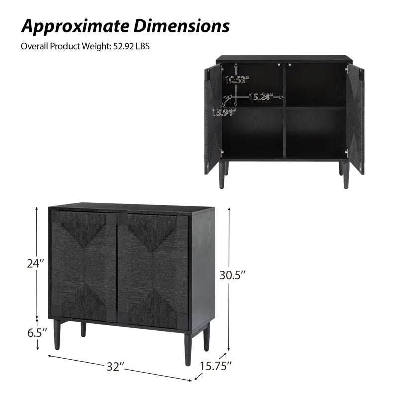 32 Inch Woven Transitional Two Door Accent Cabinet Set