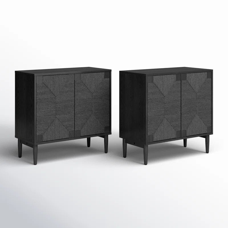 32 Inch Woven Transitional Two Door Accent Cabinet Set