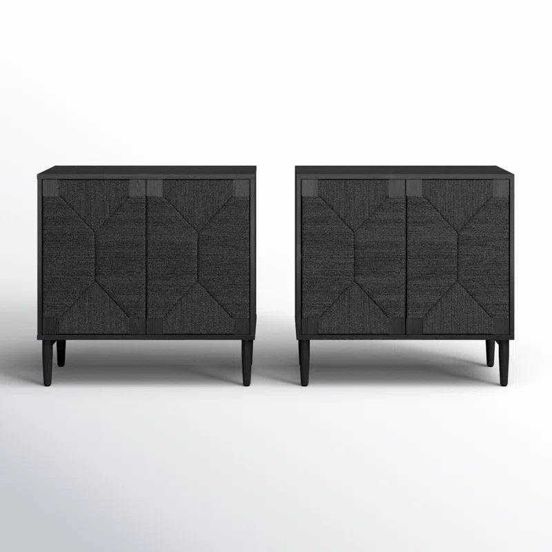 32 Inch Woven Transitional Two Door Accent Cabinet Set
