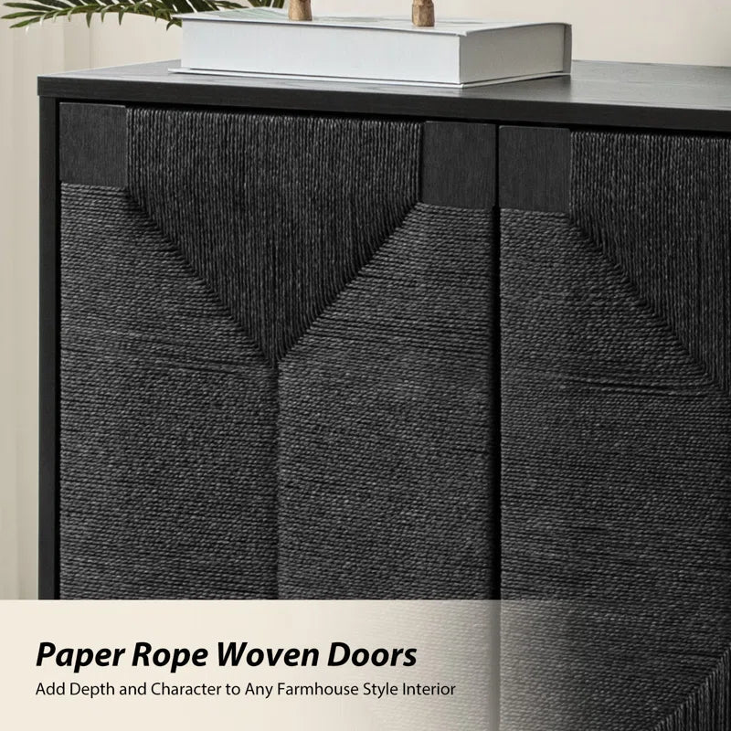32 Inch Woven Transitional Two Door Accent Cabinet Set