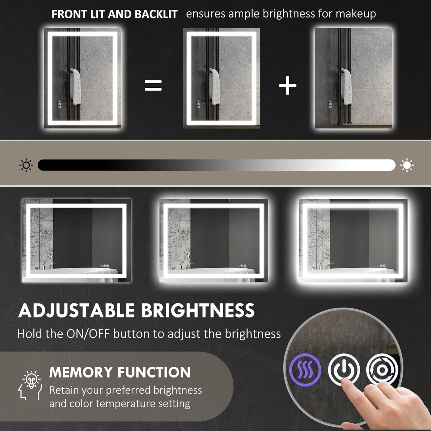 32x24 LED Bathroom Mirror With Anti Fog Dimmable Light