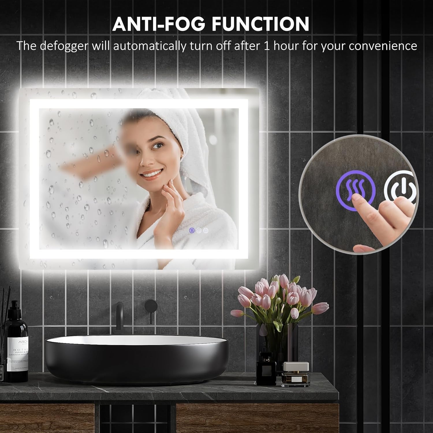 32x24 LED Bathroom Mirror With Anti Fog Dimmable Light
