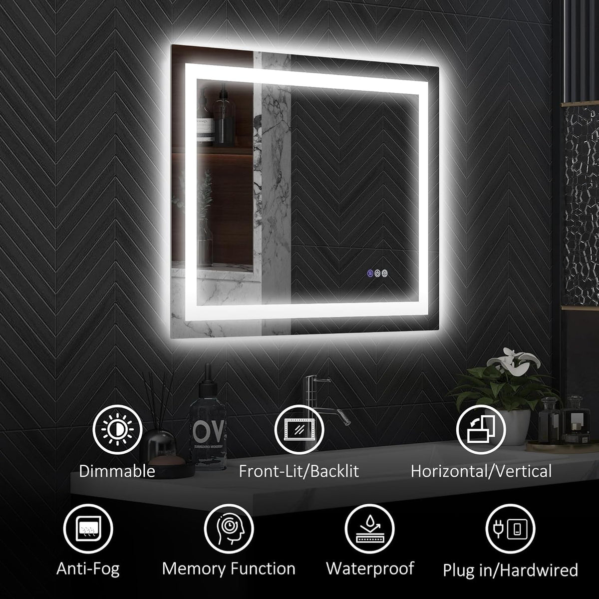 32x24 LED Bathroom Mirror With Anti Fog Dimmable Light