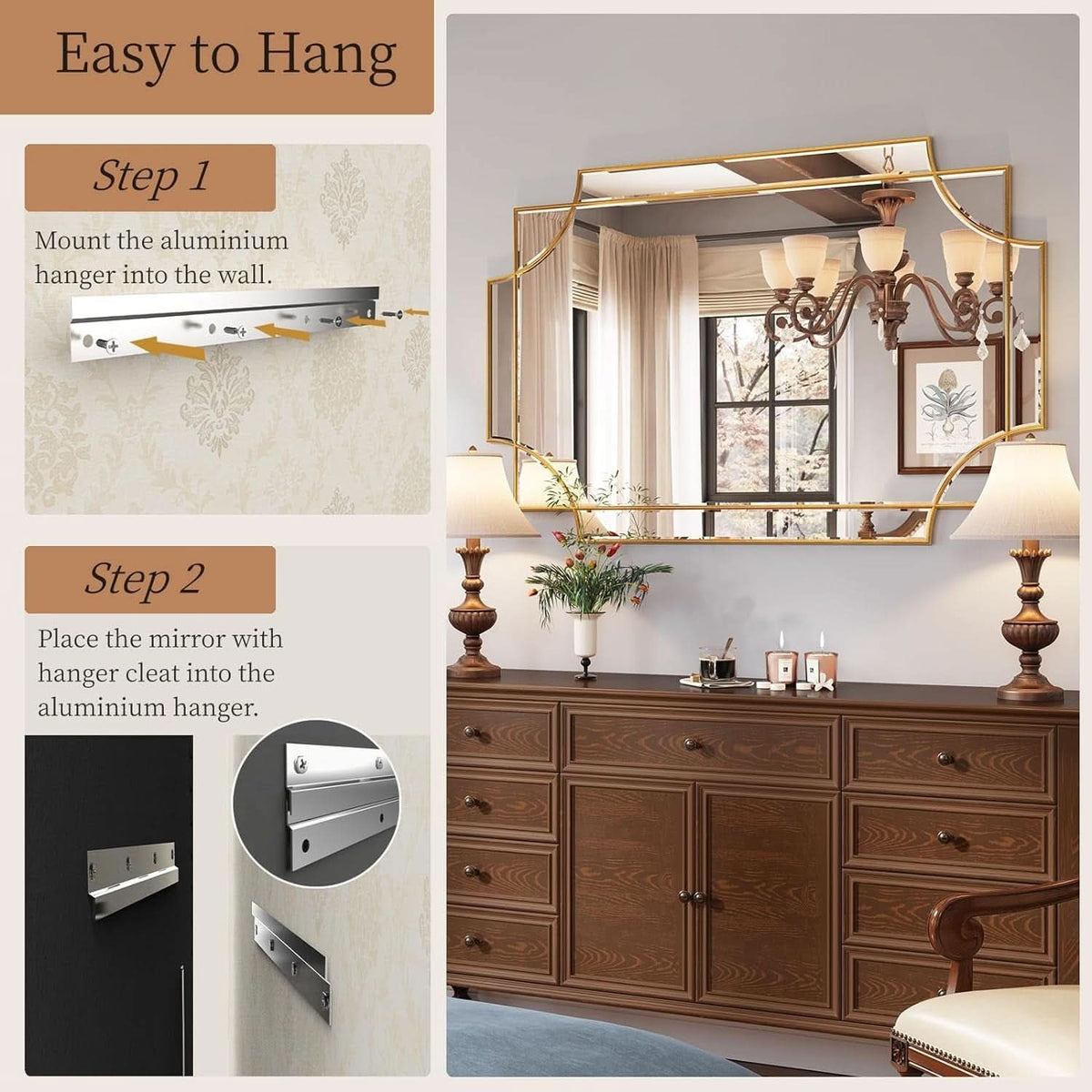 32x48 Inch Gold Wall Mirror Beveled Full Length Mirror