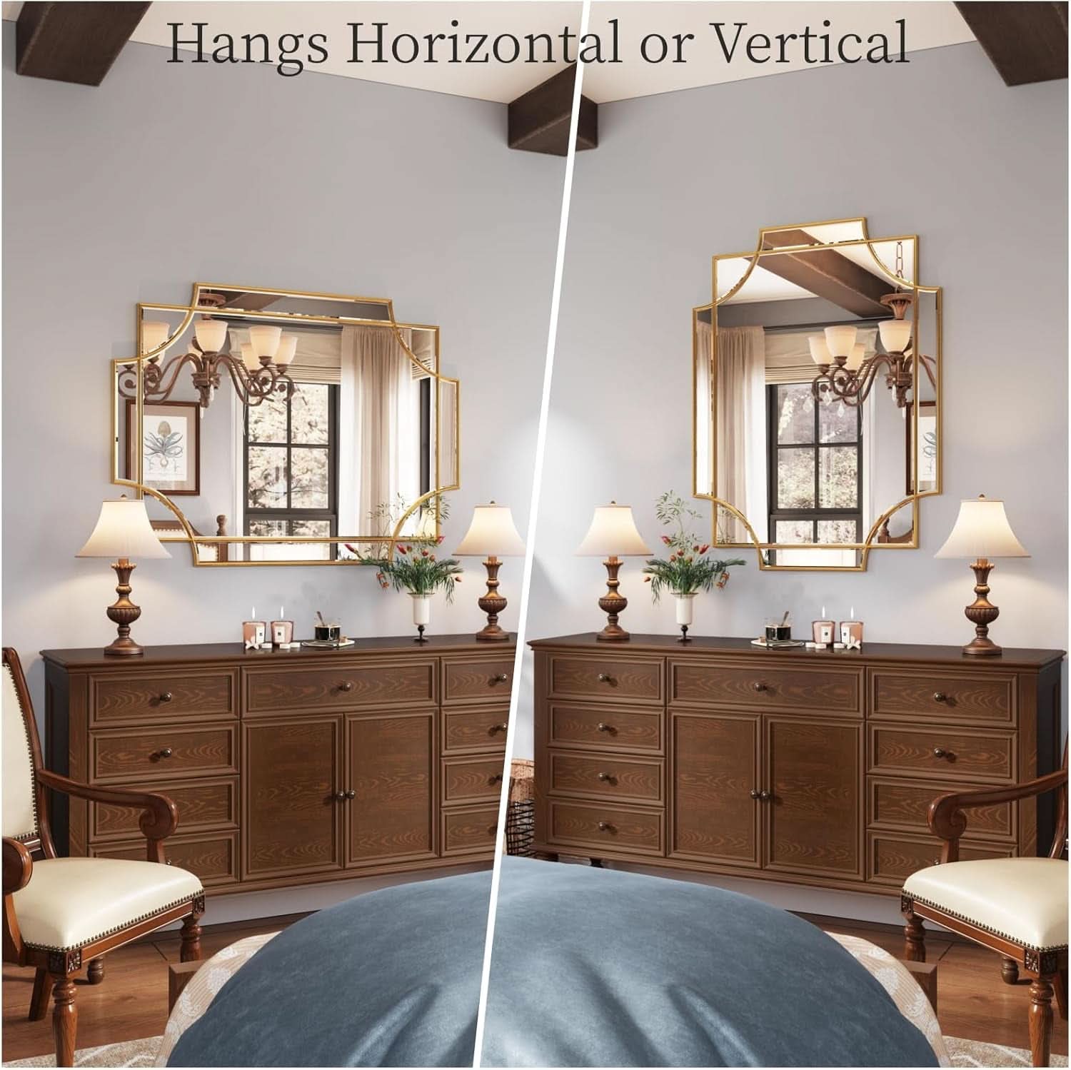 32x48 Inch Gold Wall Mirror Beveled Full Length Mirror
