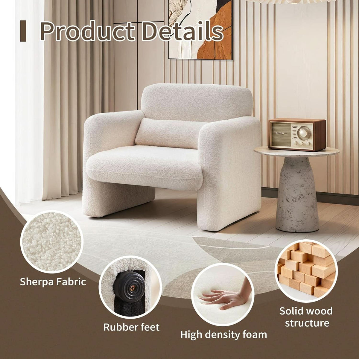 33Inch Sherpa Upholstered Accent Chair With Armrests