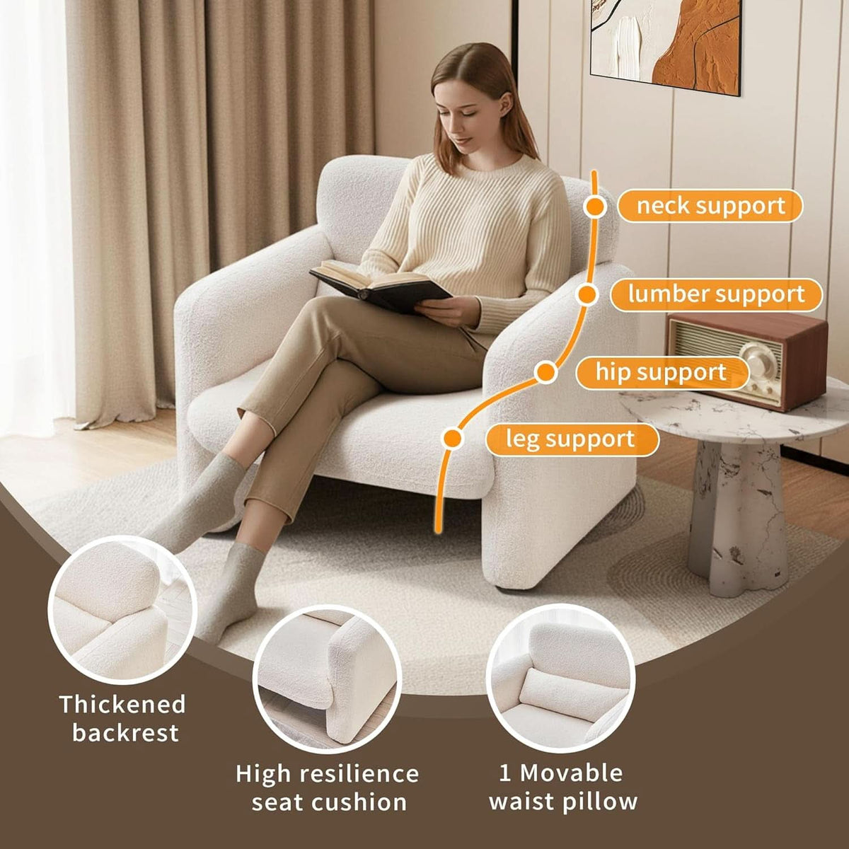 33Inch Sherpa Upholstered Accent Chair With Armrests