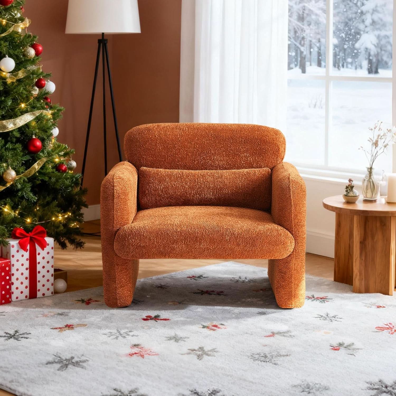 33.86 Inch Sherpa Upholstered Armchair For LivingRoom