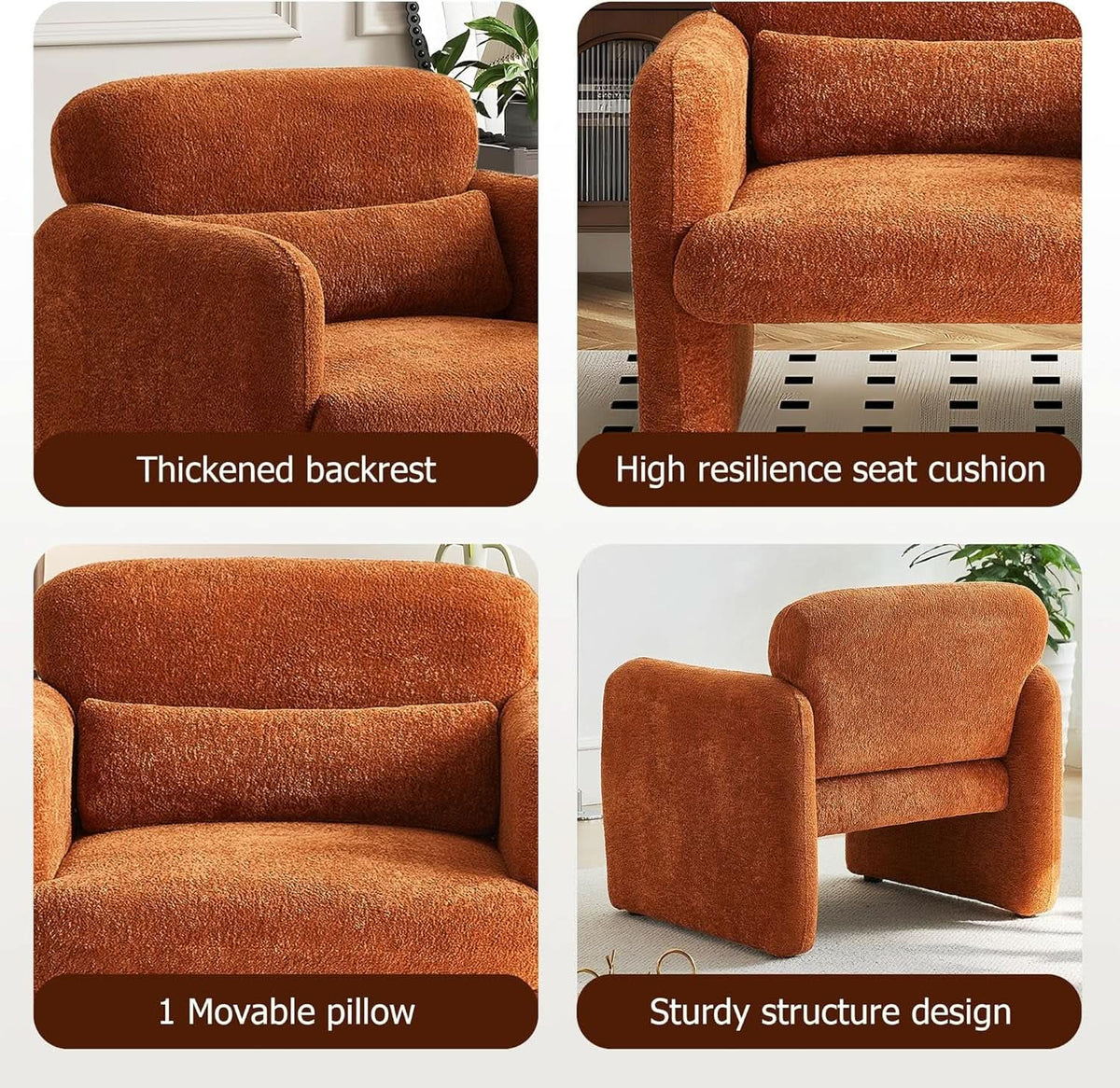 33.86 Inch Sherpa Upholstered Armchair For LivingRoom