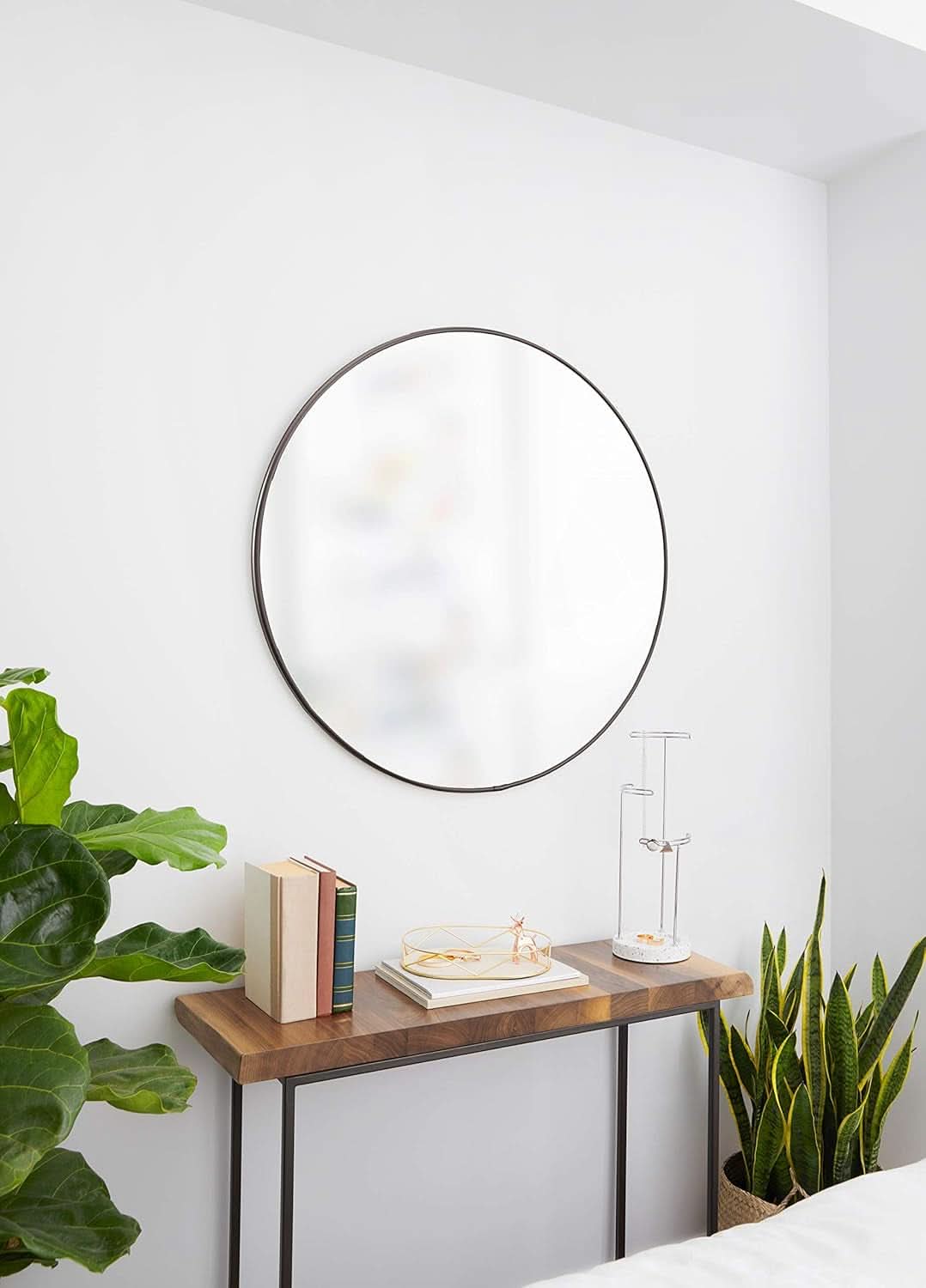 34 Inch Circle Mirror Titanium Finish For Entryways
