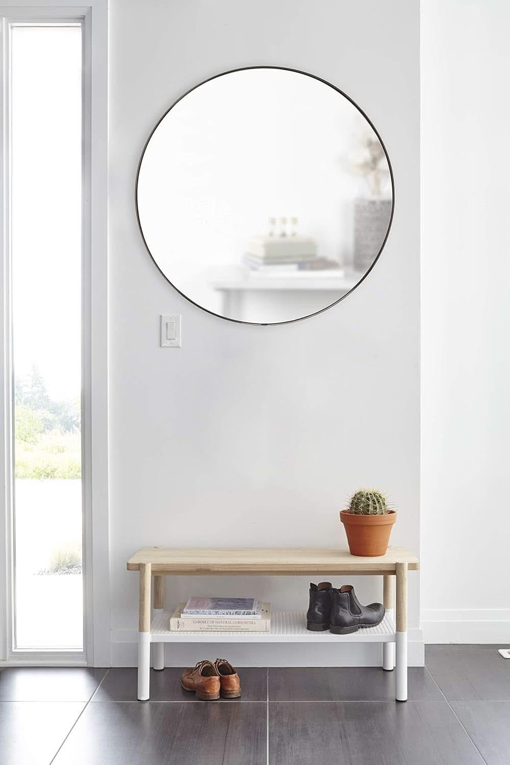 34 Inch Circle Mirror Titanium Finish For Entryways
