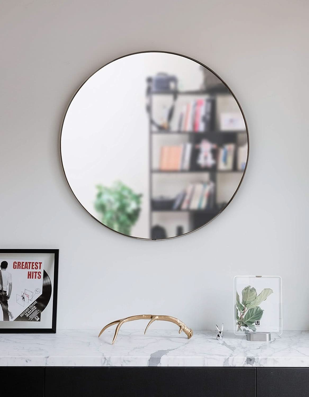 34 Inch Circle Mirror Titanium Finish For Entryways