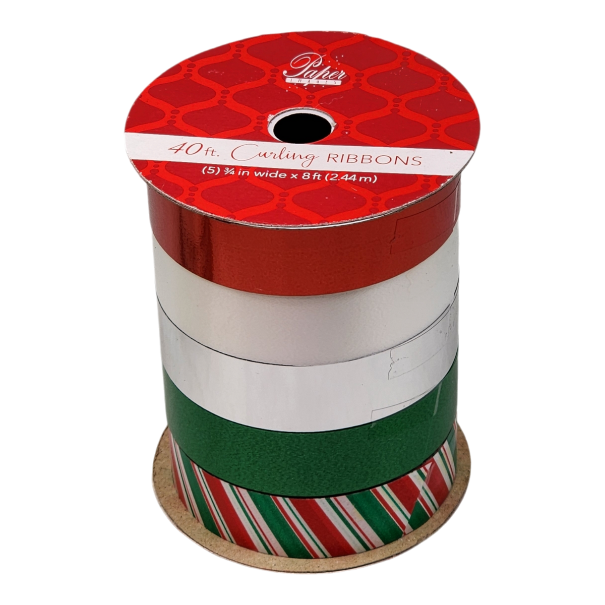 3/4 Inch Curling Ribbon - 5 Colors - 8 Feet Each - Red/White/Silver/Green/Candy Stripe