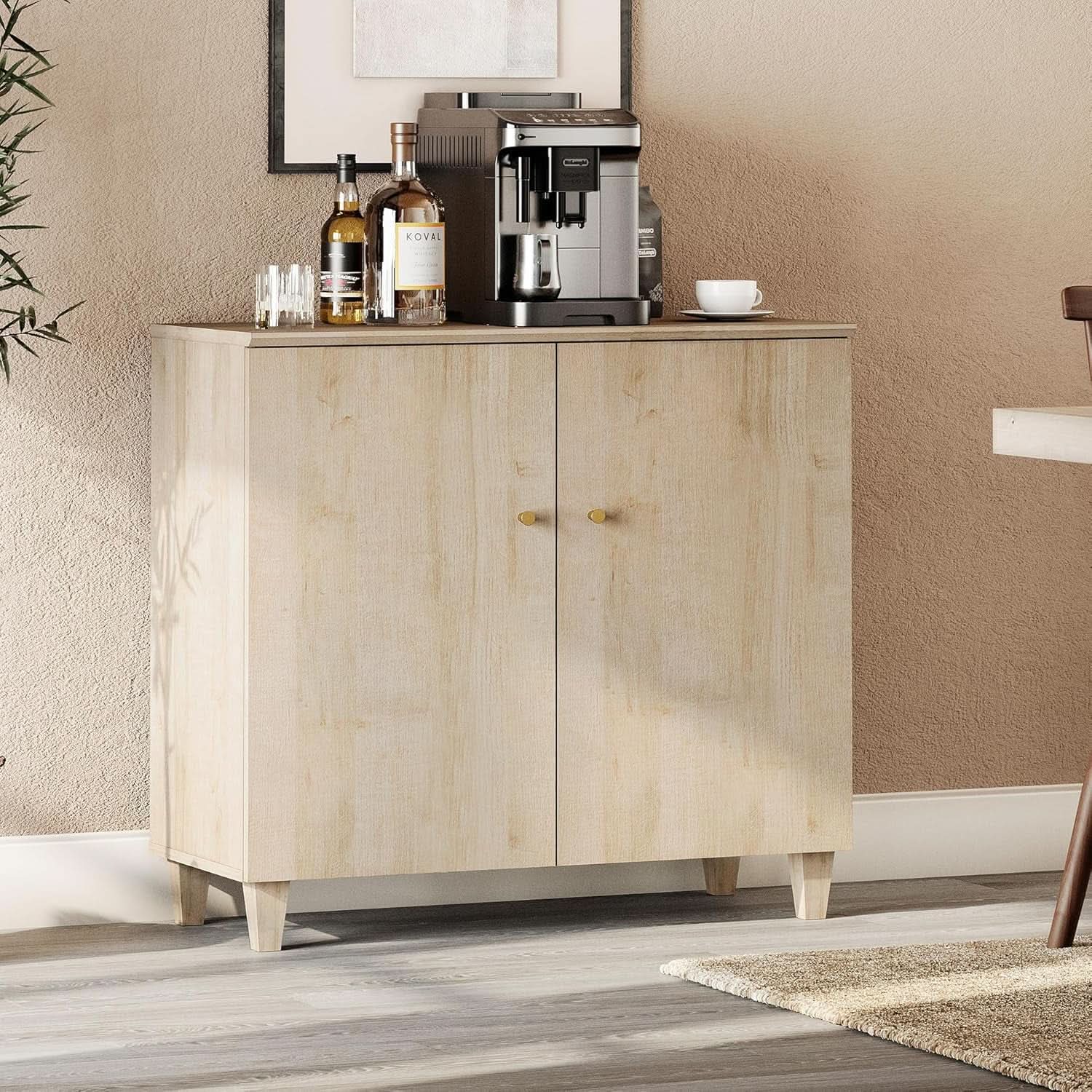 35.4 Inch Wide Light Oak Sideboard Storage Cabinet
