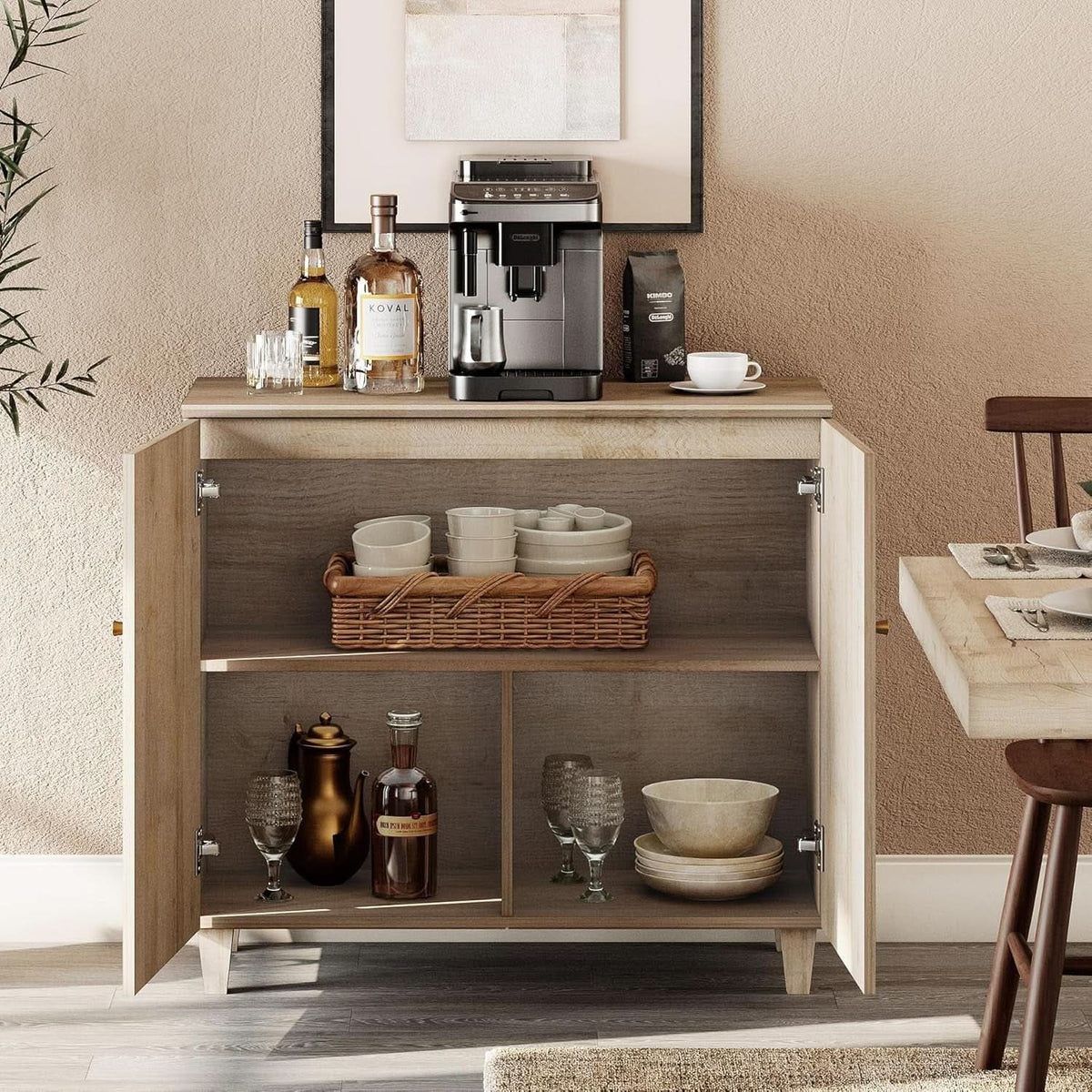 35.4 Inch Wide Light Oak Sideboard Storage Cabinet