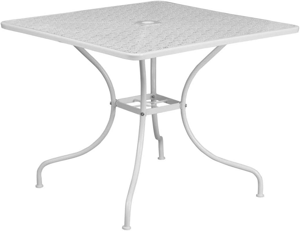 35.5 Square White Outdoor Patio Table Set With 4 Chairs
