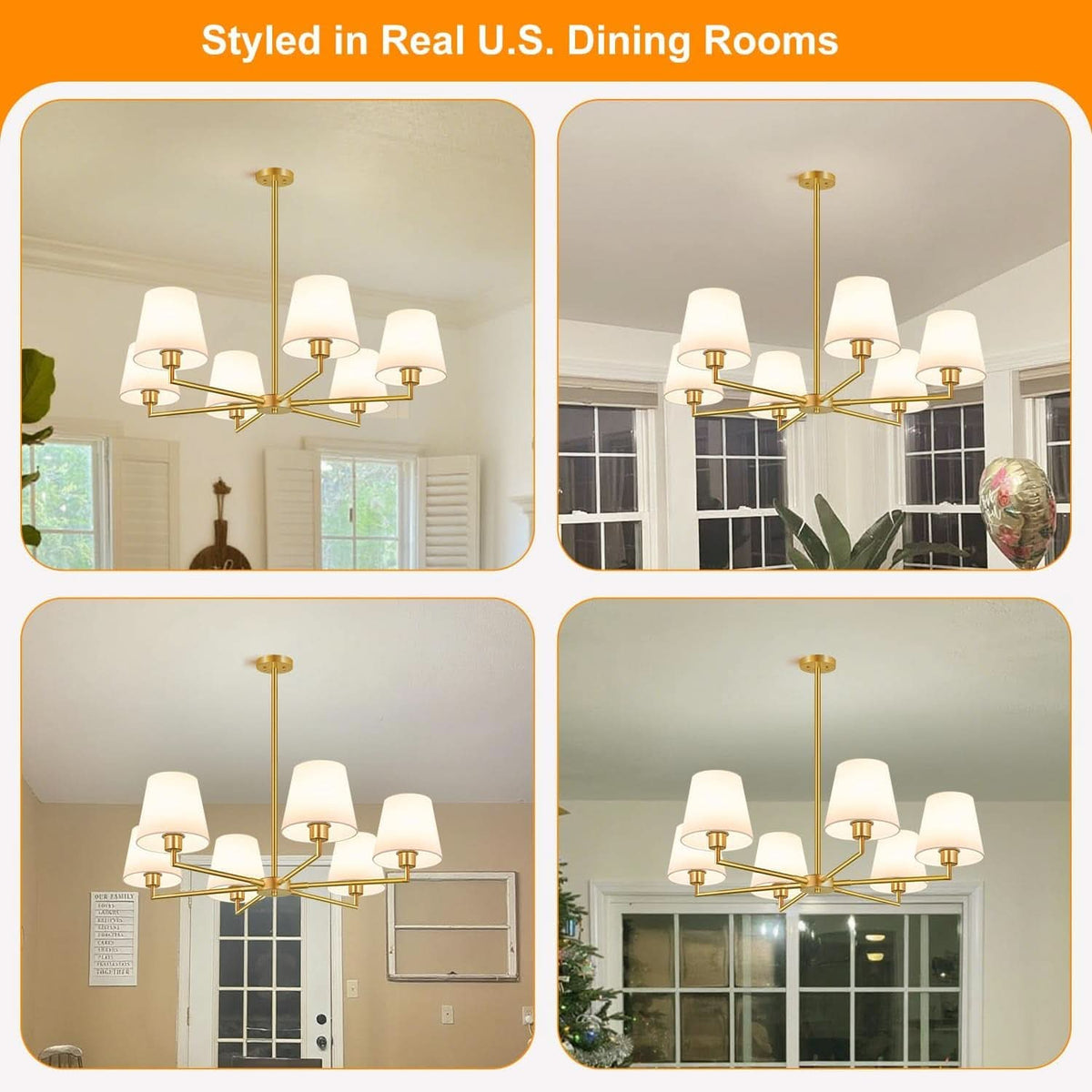 36 Inch Brushed Gold Chandelier Dining Room Light Fixture