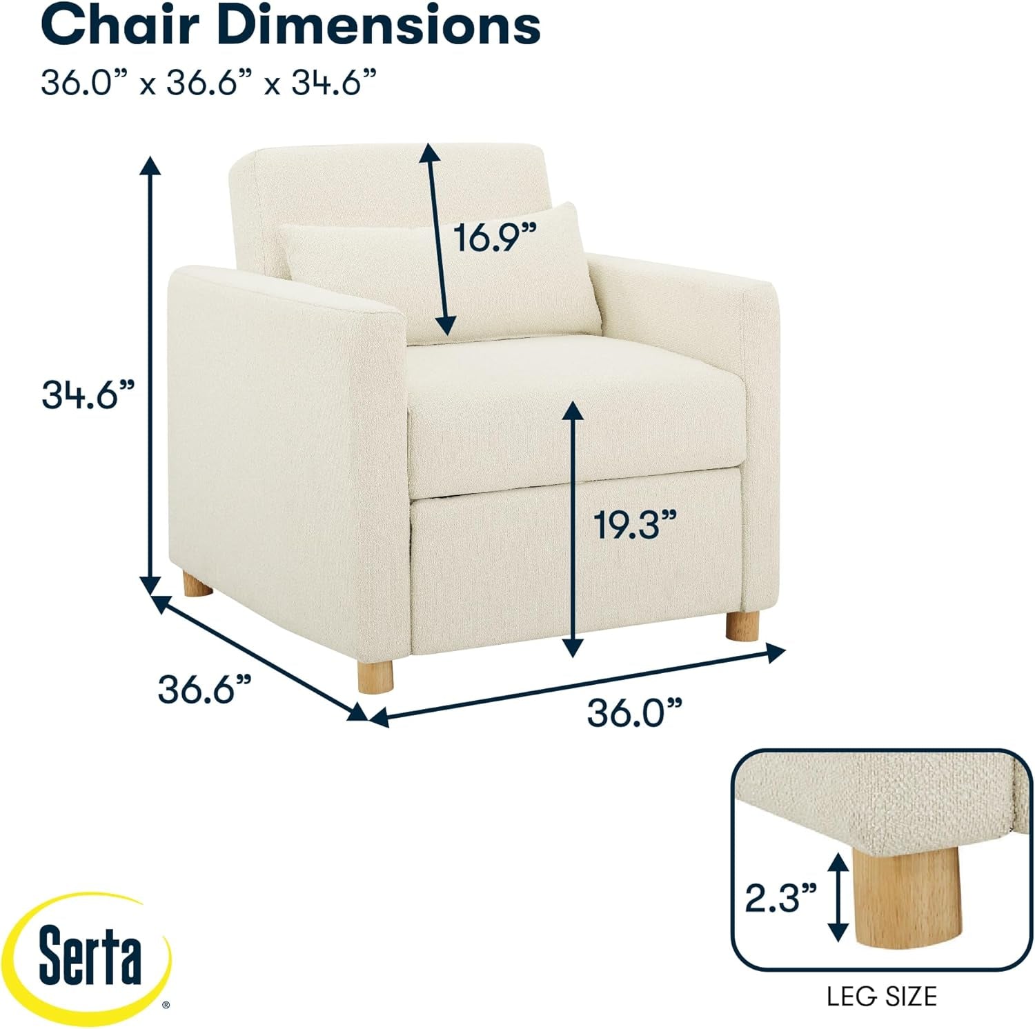 36 Inch Convertible IvoryBoucleTexture Accent Chair Dreamcoil