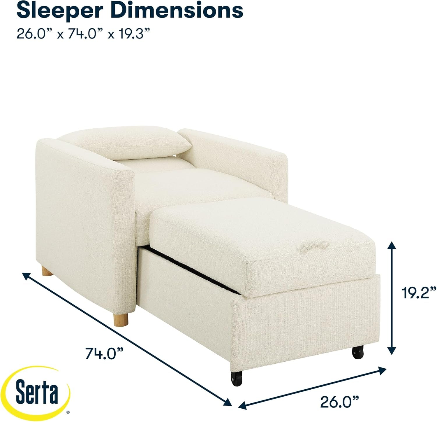 36 Inch Convertible IvoryBoucleTexture Accent Chair Dreamcoil