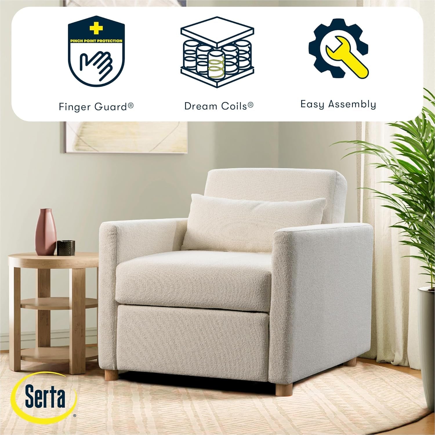 36 Inch Convertible IvoryBoucleTexture Accent Chair Dreamcoil