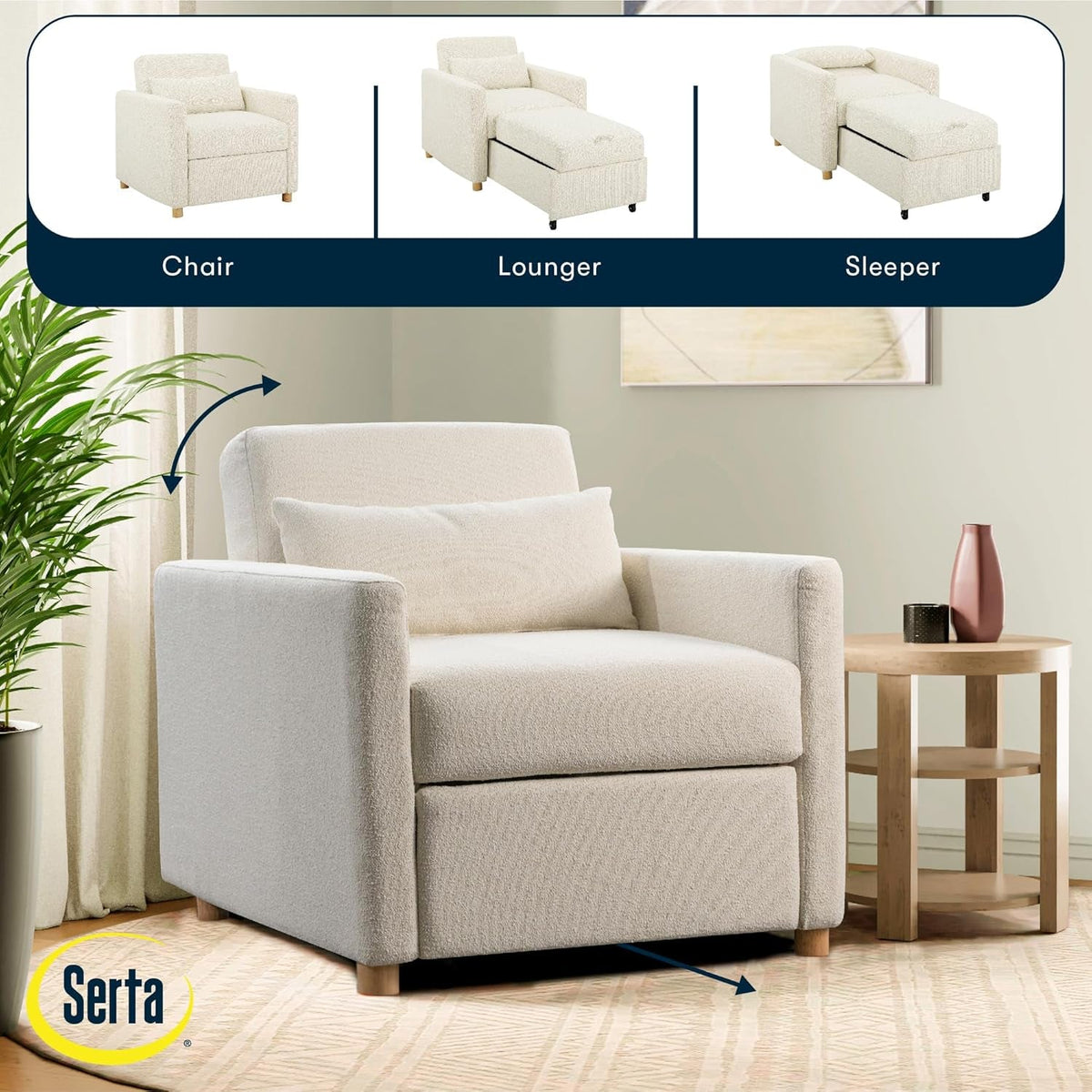 36 Inch Convertible IvoryBoucleTexture Accent Chair Dreamcoil