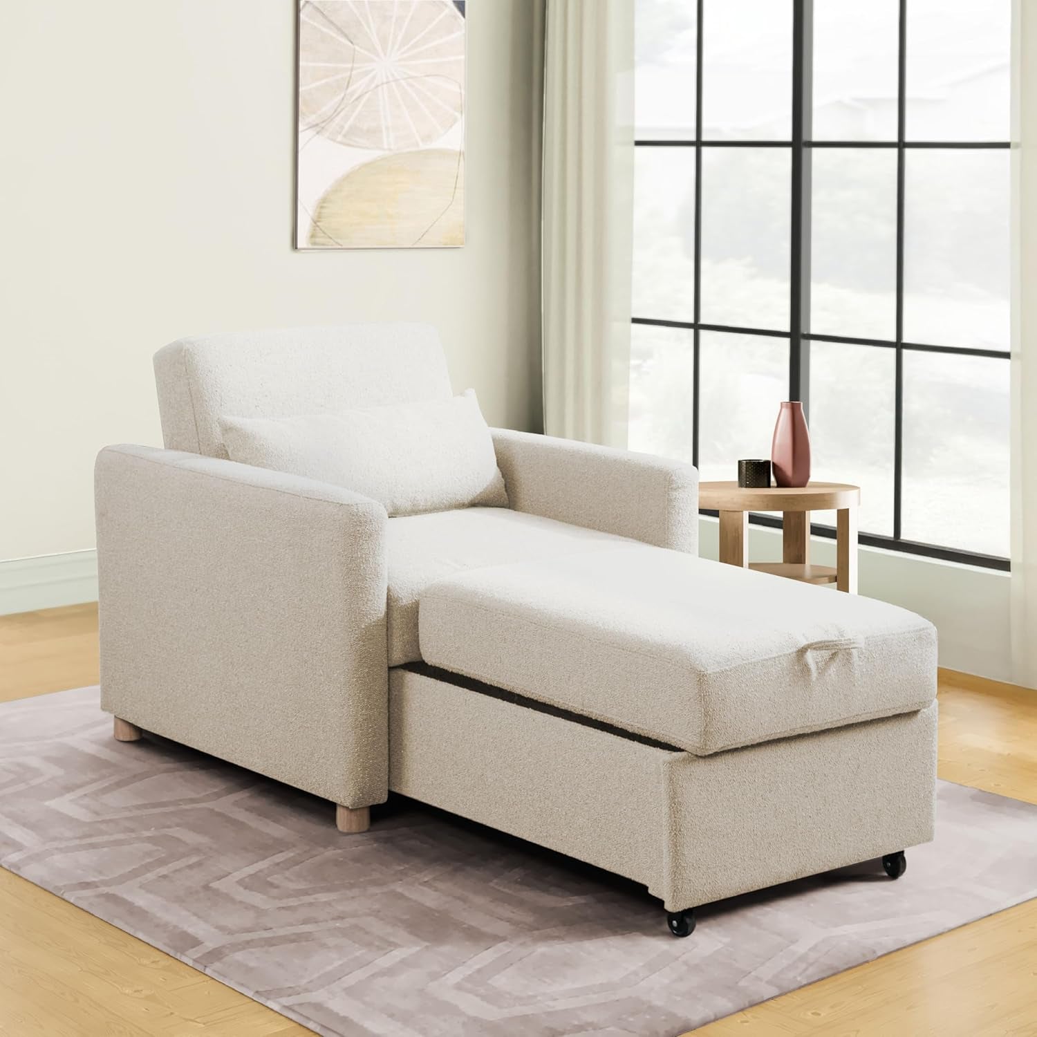 36 Inch Convertible IvoryBoucleTexture Accent Chair Dreamcoil