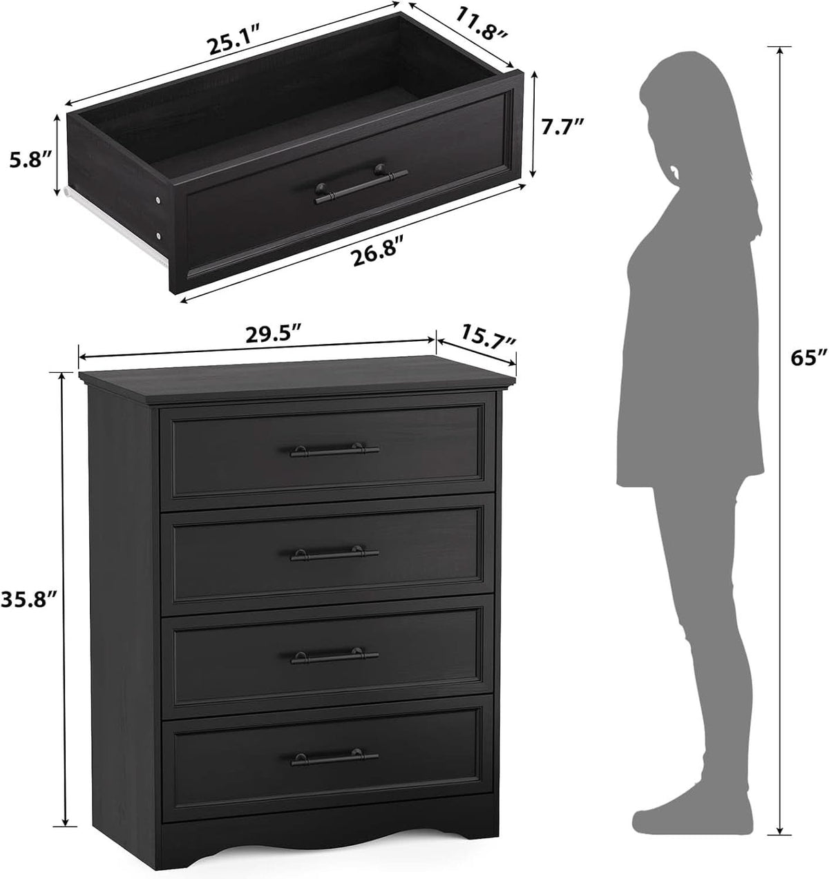 36 Inch Dresser With USB Charging Station Modern Farmhouse