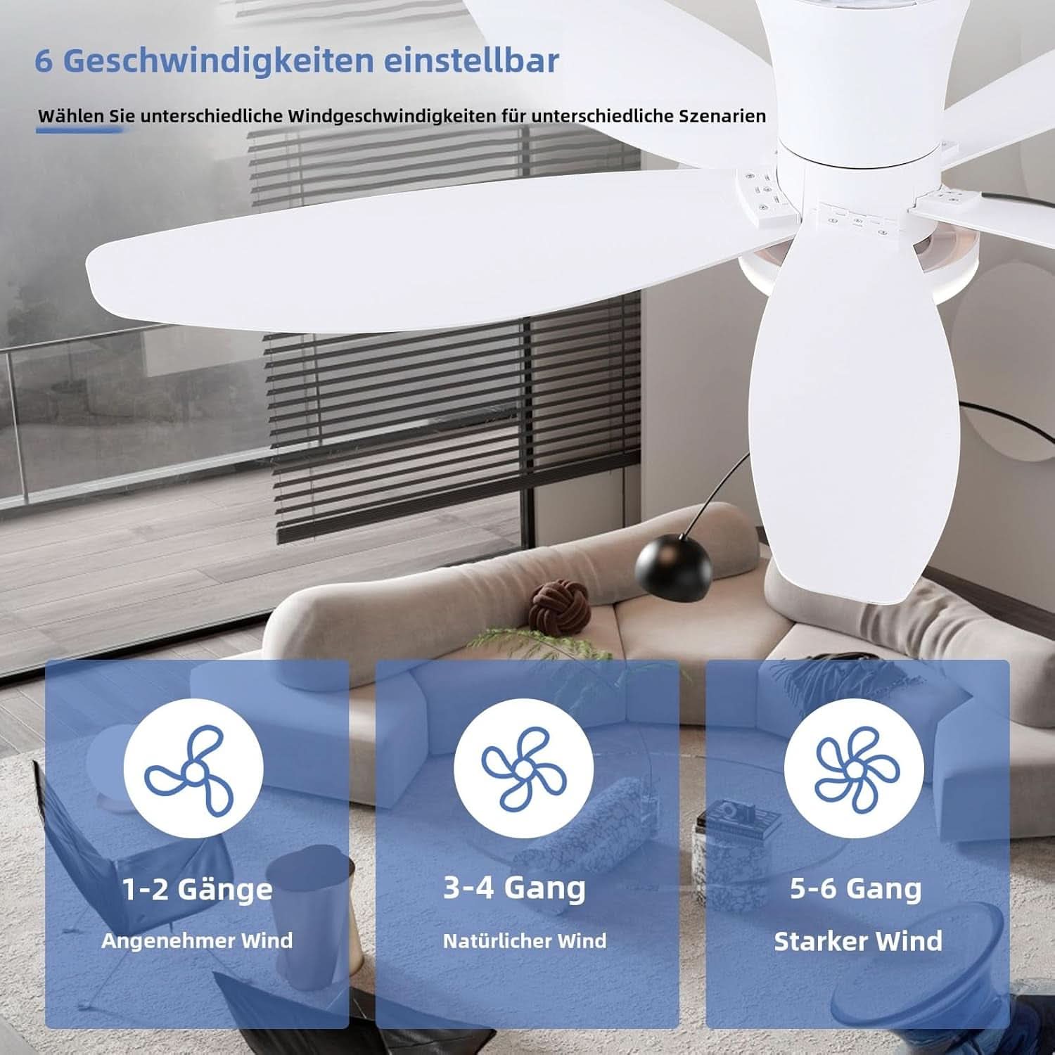 36 Inch White Ceiling Fan With Dimmable LED Remote App Control Energy Efficient