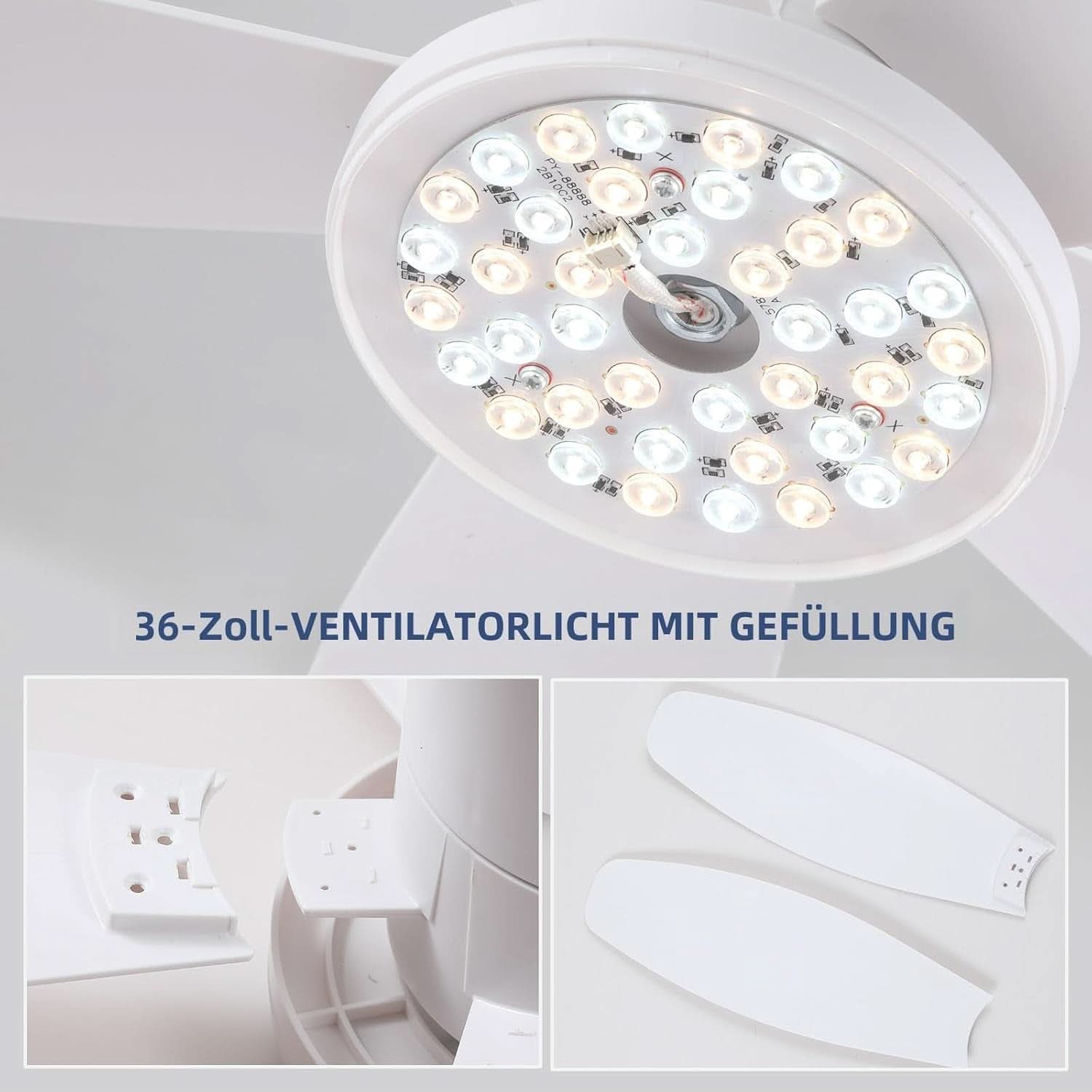 36 Inch White Ceiling Fan With Dimmable LED Remote App Control Energy Efficient