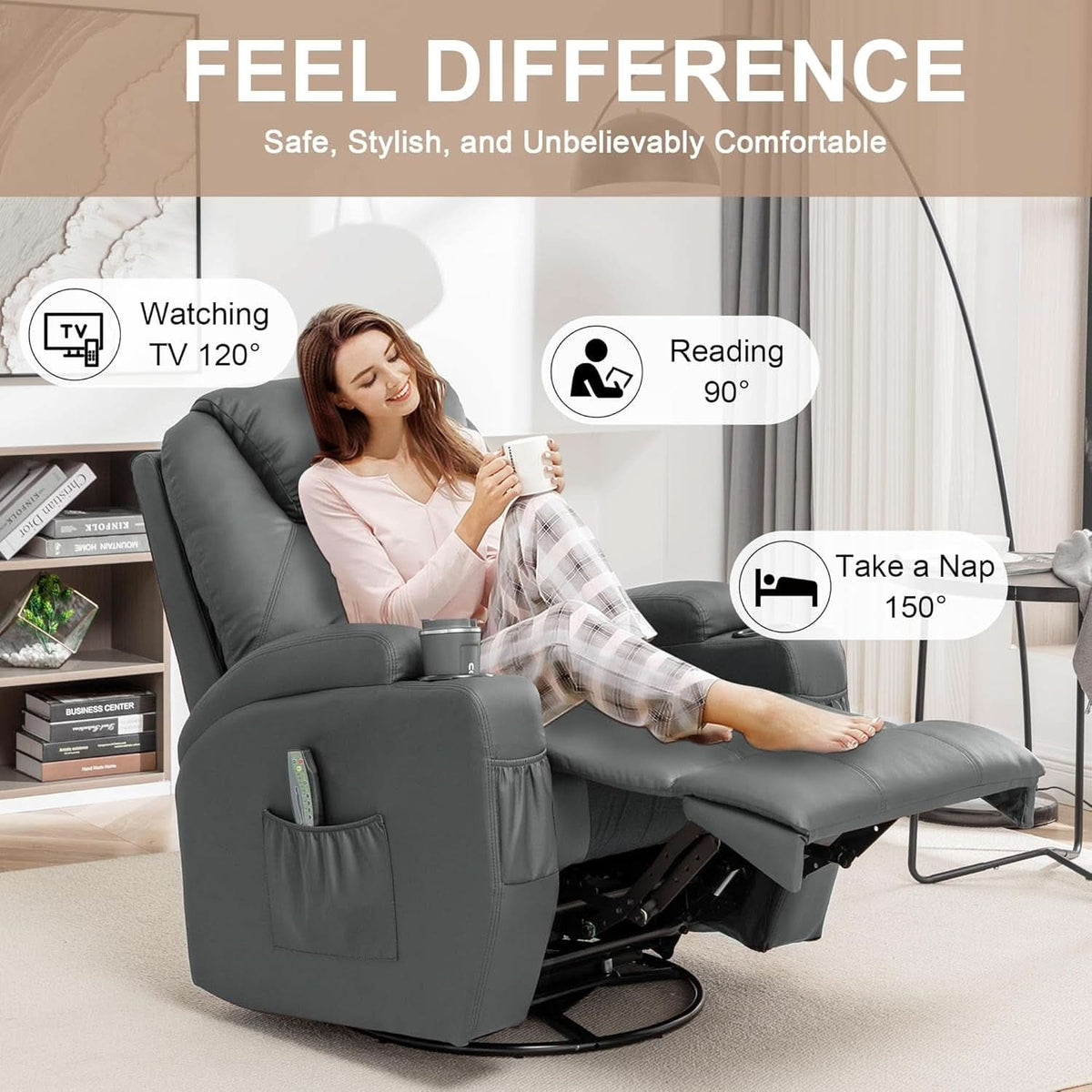 360 Degree Swivel Recliner Chair With Massage And Heat