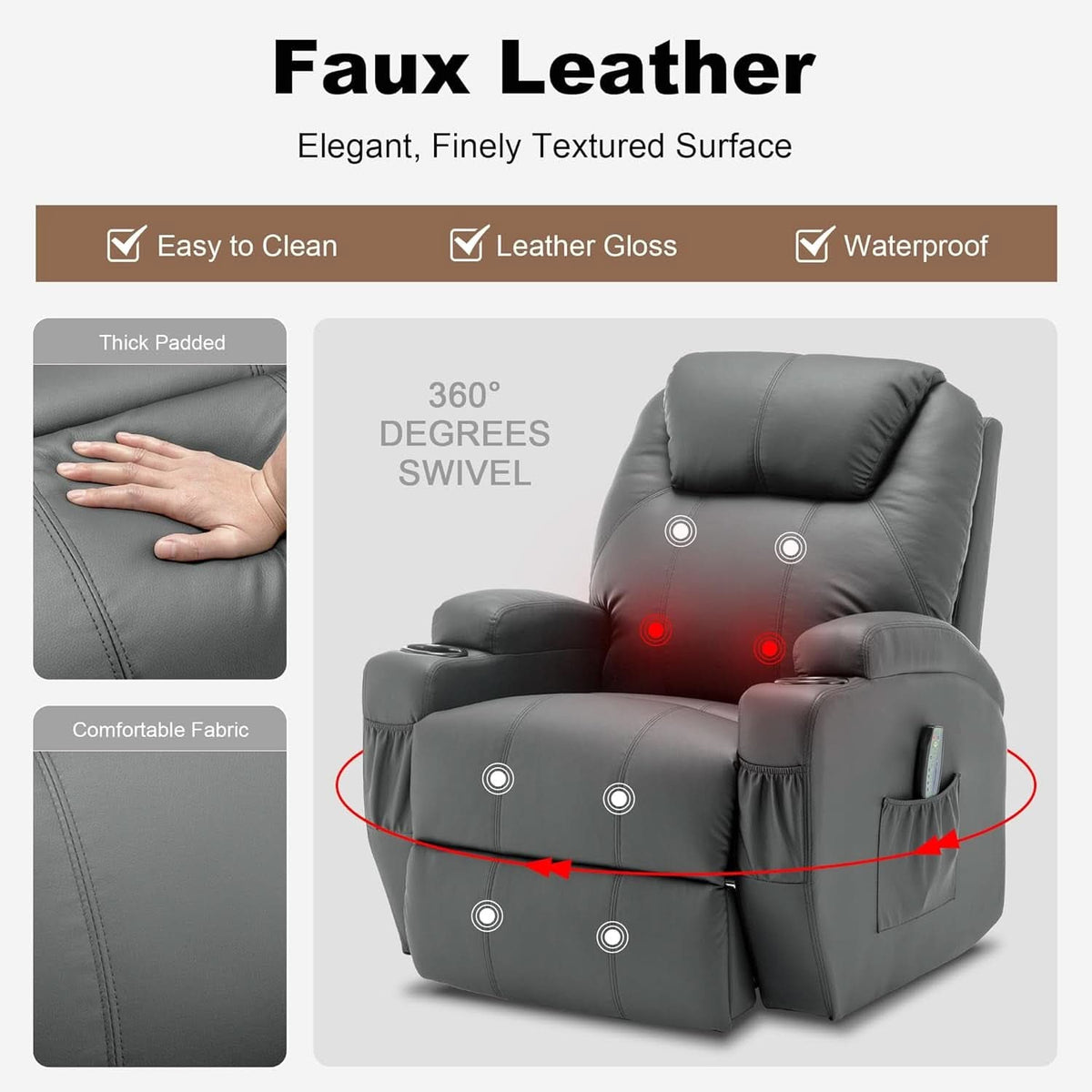 360 Degree Swivel Recliner Chair With Massage And Heat