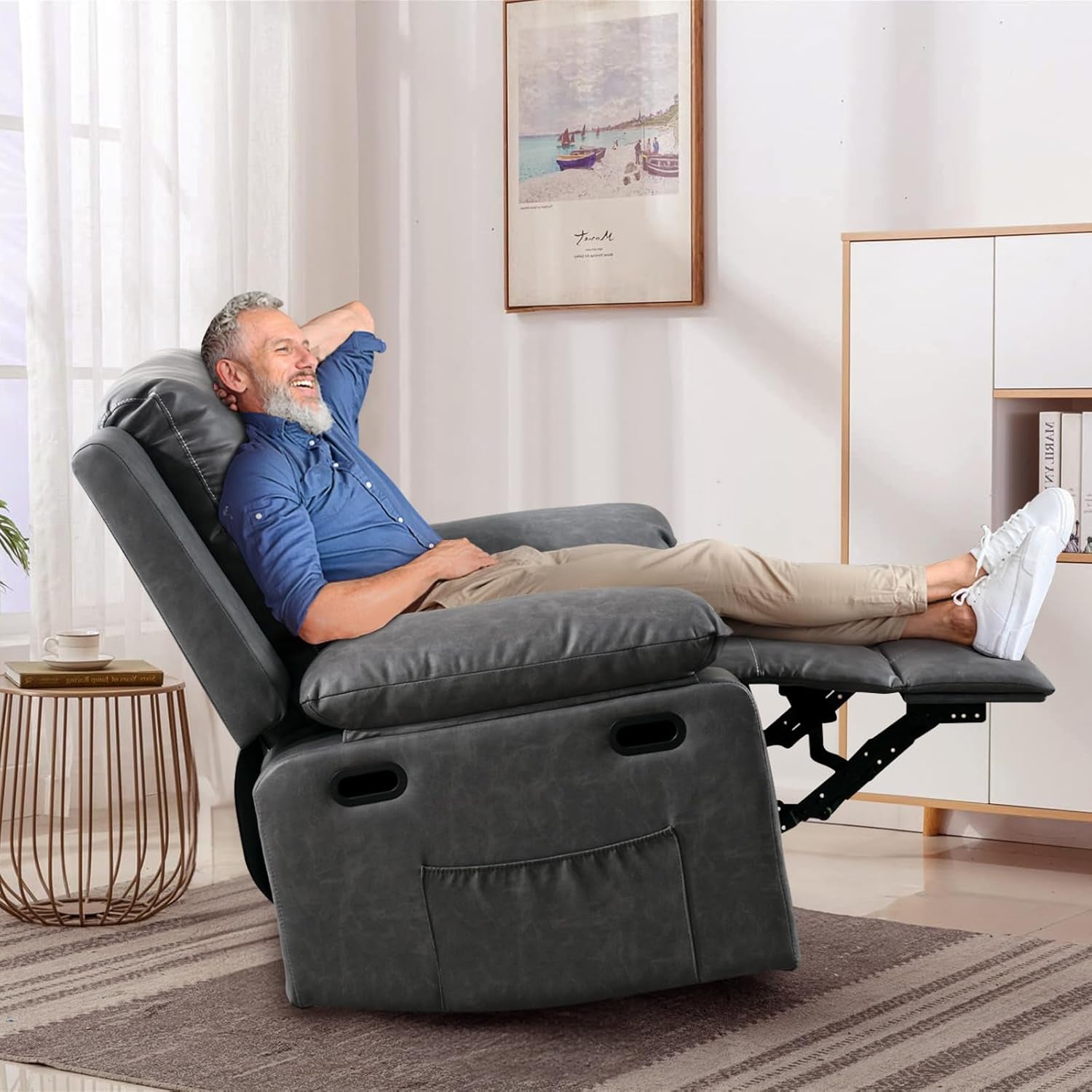 360 Degree Swivel Recliner Chair With Massage And Heat Grey