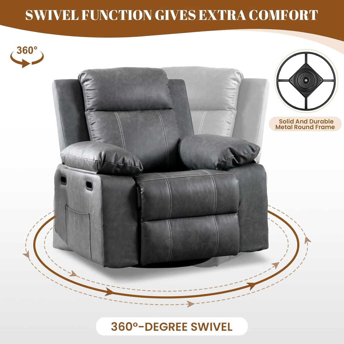 360 Degree Swivel Recliner Chair With Massage And Heat Grey
