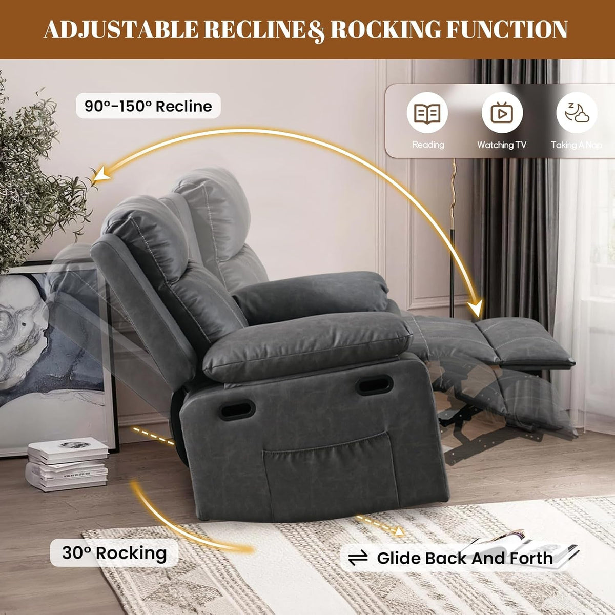 360 Degree Swivel Recliner Chair With Massage And Heat Grey