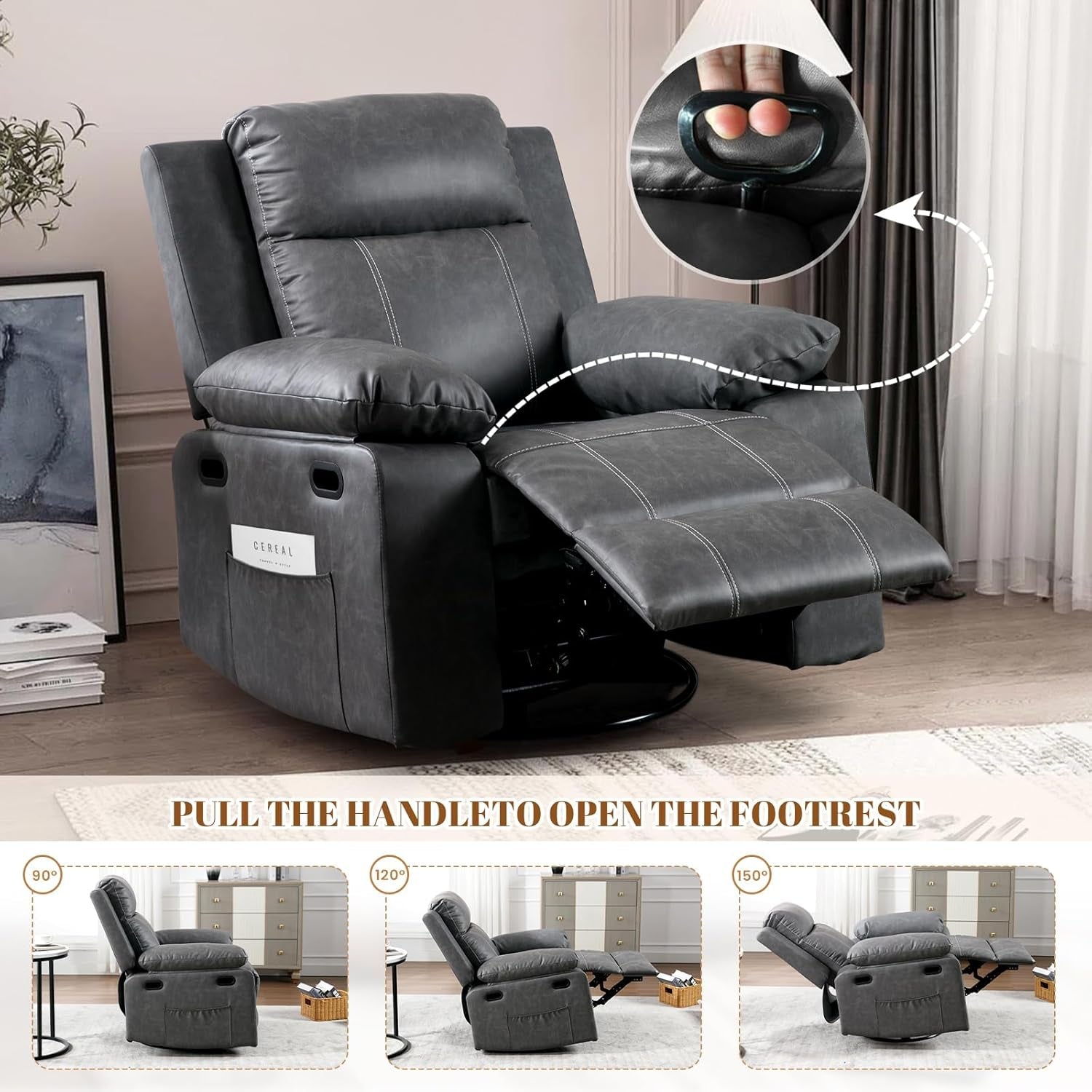360 Degree Swivel Recliner Chair With Massage And Heat Grey