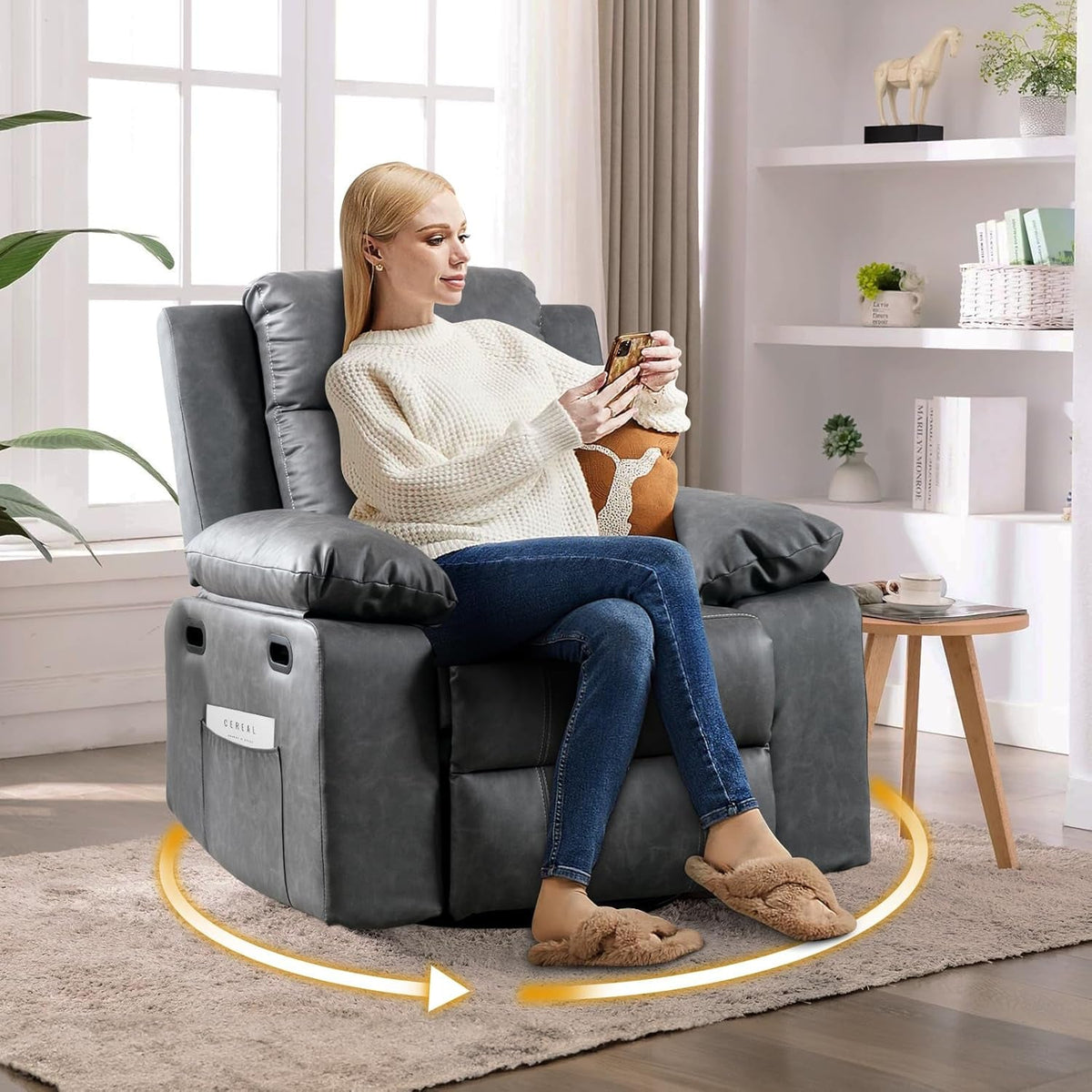 360 Degree Swivel Recliner Chair With Massage And Heat Grey