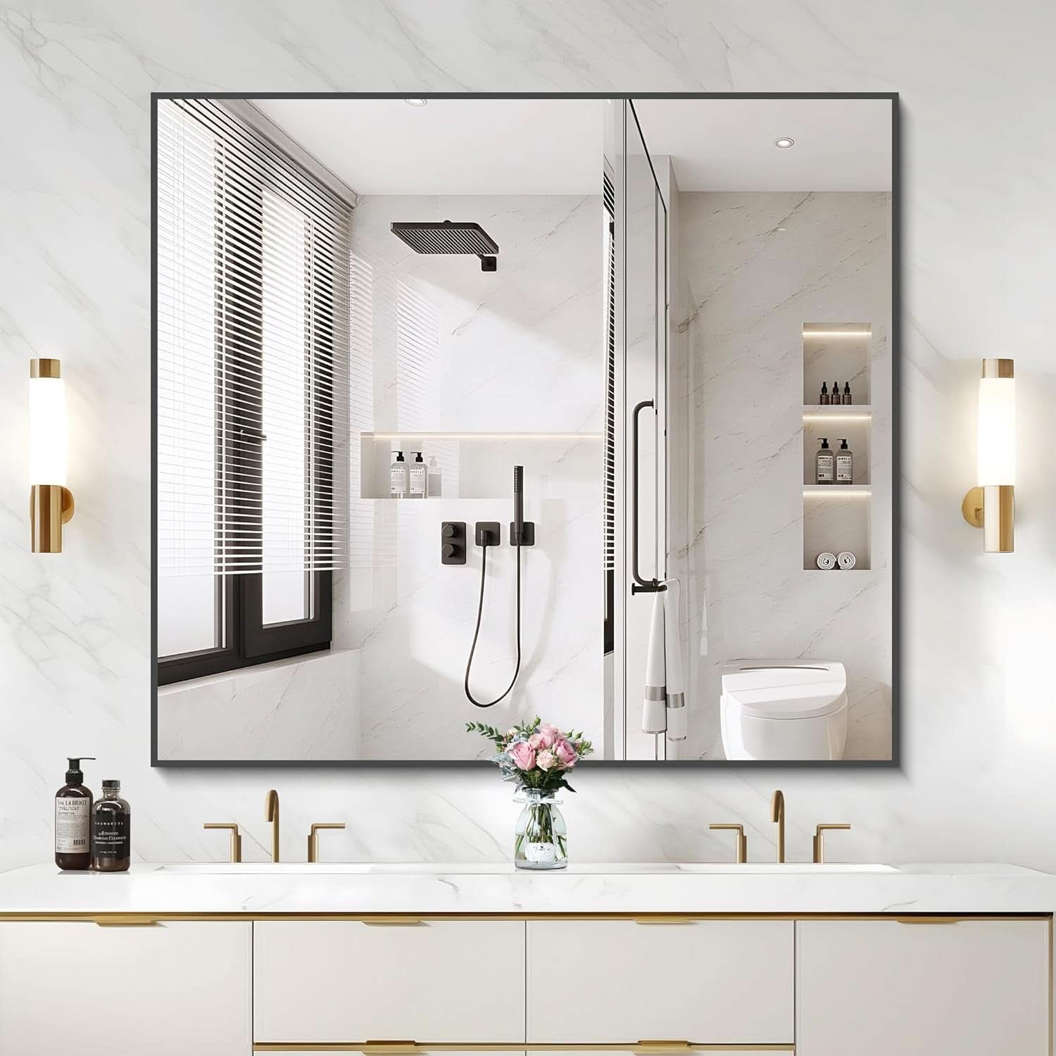 36x40 Black Wall Mirror With Horizontal Or Vertical Mount