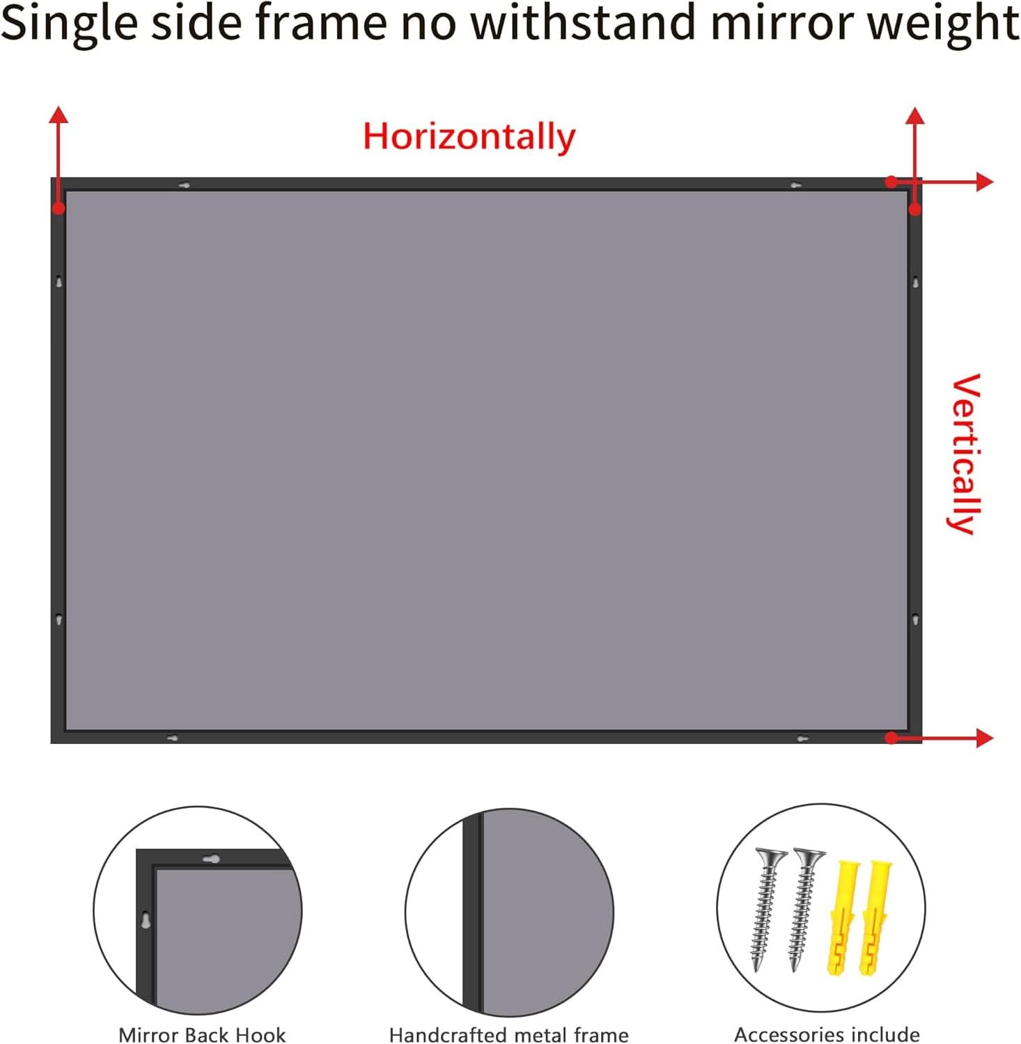 36x40 Black Wall Mirror With Horizontal Or Vertical Mount