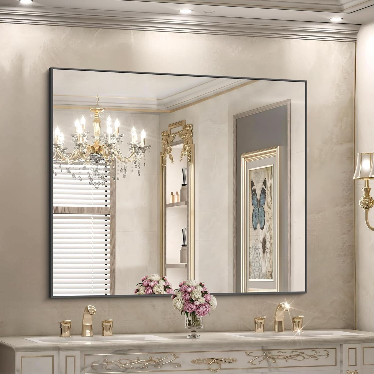 36x40 Black Wall Mirror With Horizontal Or Vertical Mount